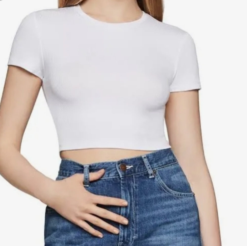 BCBGeneration Crop Tee White Size Large - Picture 9 of 10